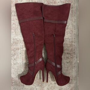 JustFab Darnette Burgundy Over the Knee Boots